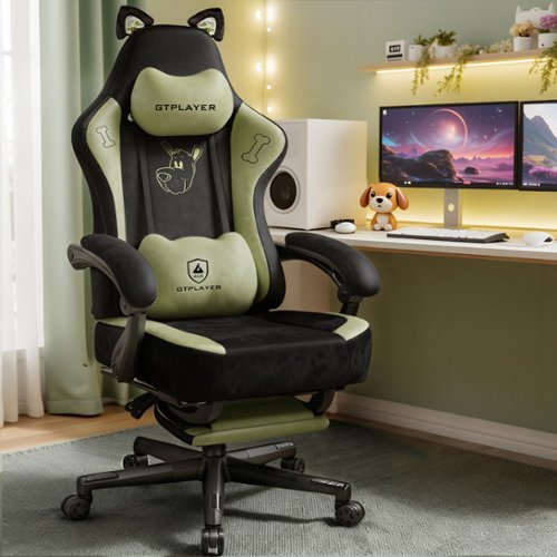 CloudRest Pro - Cute Velvet Fabric Computer Chair Comfortable Reclining Ergonomic Gaming Chair - Green-Front_Standard 