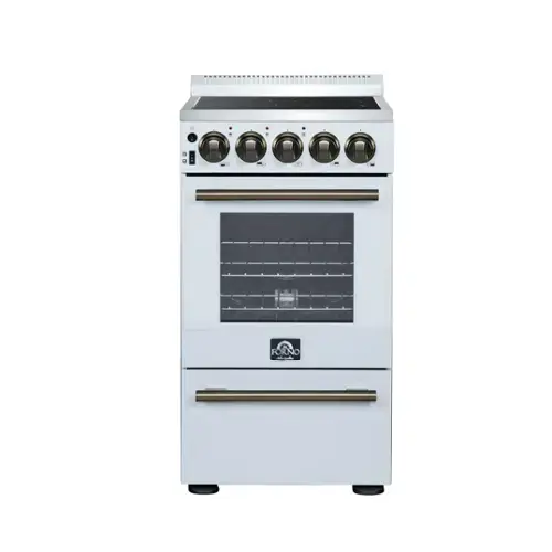 Front. Forno Appliances - Pallerano 2.05 Cu. Ft. Freestanding Electric Range with Antique Brass Accessories - White.