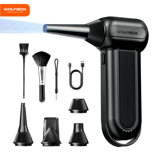 WOLFBOX - DF100B 150000RPM Compressed Air Duster, Rechargeable Electric, 3-Speed Adjustable for Computer, Keyboard, Car - Black-Front_Standard 