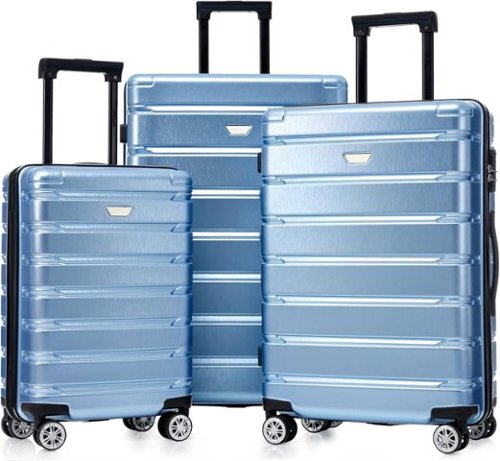 MOOSOO - Luggage Set 3 Piece, Hard Shell PC+ABS Lightweight Suitcase Set with Spinner Wheels, for Travel Women Men - Blue-Front_Standard 