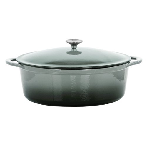 MegaChef - 7 Quarts Oval Enameled Cast Iron Casserole - Gray-Front_Standard 