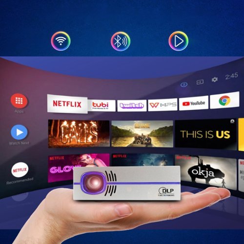 AAXA P8 Smart Mini DLP Projector, Android 10.0, WiFi, Bluetooth, Wireless Mirroring, Streaming Apps, HDMI USB-C Inputs - Gray WORLDWIDE DELIVERY
