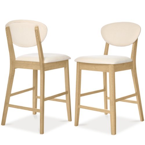 Best Choice Products - Set of 2 Counter-Height Bar Stools, Armless W/Upholstered Seat Cushion & Backrest - Oak / Cream - Oak/Cream-Front_Standard 