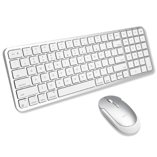 Macally - Bluetooth Mac Keyboard and Mouse - Compact (2 Zone) Wireless Apple Keyboard and Mouse Combo with Number Pad - Mu - Silver-Front_Standard 