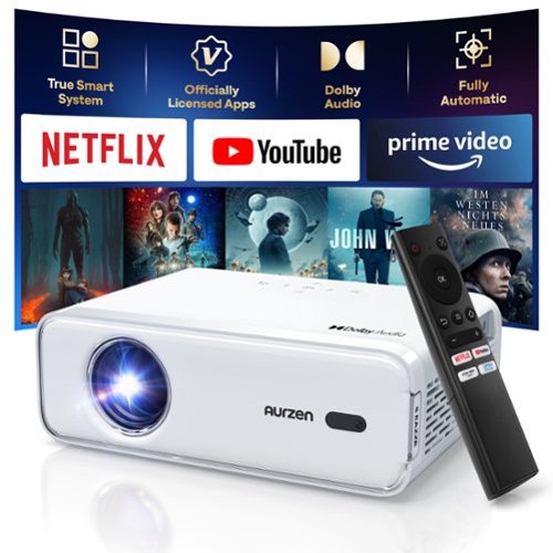 Aurzen - Smart Projector with WiFi and Bluetooth, 4K Support, Native 1080P, Official App, Auto Focus & Keystone, 16W Speakers - White-Front_Standard 