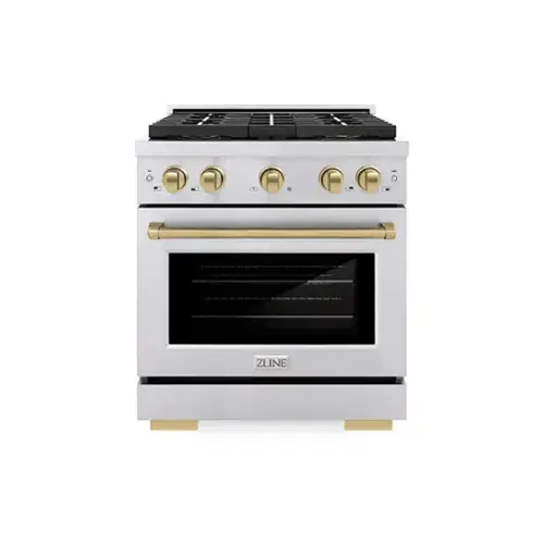Front. ZLINE - ZLINE Autograph 30 in. 4.2 cu. ft. Freestanding Paramount Dual Fuel DuoPro Range in Stainless Steel with Bronze Accents - Stainless Steel.