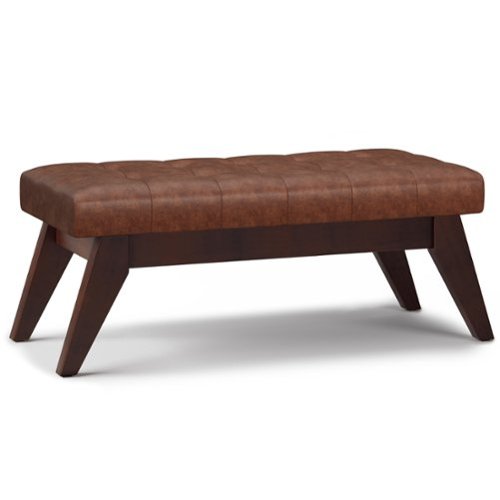 Simpli Home - Draper Mid Century Tufted Ottoman Bench - Distressed Saddle Brown-Front_Standard 