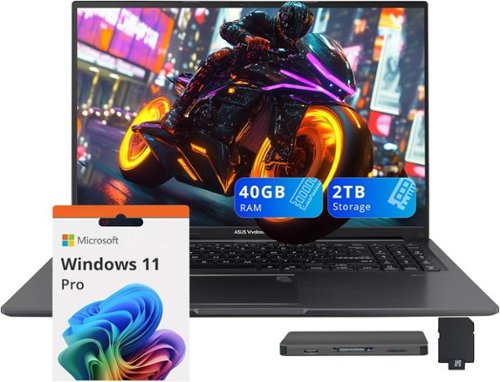ASUS - Upgraded - Vivobook 16" WUXGA Laptop,Intel i7-1355U,40GB RAM,1TB SSD+1TB Dock Set,Backlit Keyboard,Fingerprint,Win11 Pro - Black-Front_Standard 