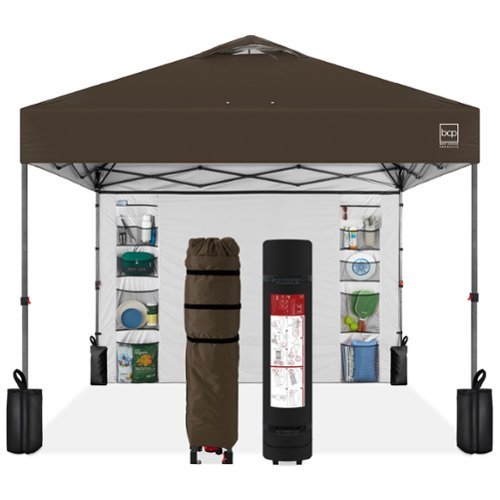Best Choice Products - 10x10ft Easy Setup Pop Up Canopy, Portable Tent w/ Side Wall, 1-Button Push, Case - Brown-Front_Standard 