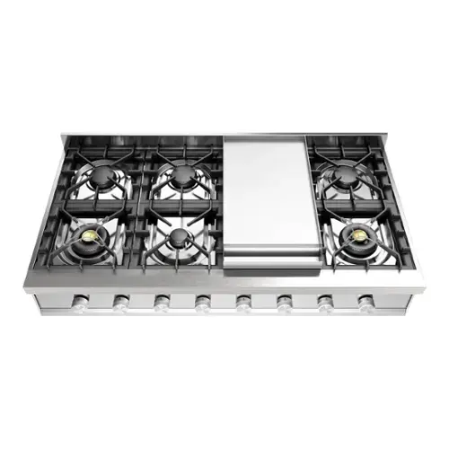 Front. ILVE - ILVE Professional Plus II Series 48 in. Gas Rangetop with 8 Sealed Burners + Griddle (Natural Gas, Satin Trim) - Stainless Steel.