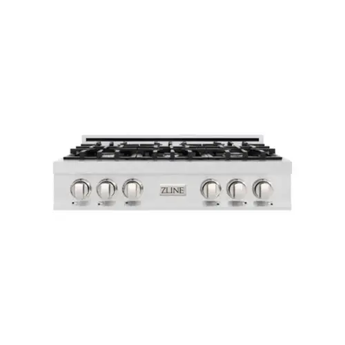 Front. ZLINE - ZLINE 36 in. Classic Gas Rangetop with 6 Burners and Porcelain Cooktop in Satin Stainless Steel - Stainless Steel.