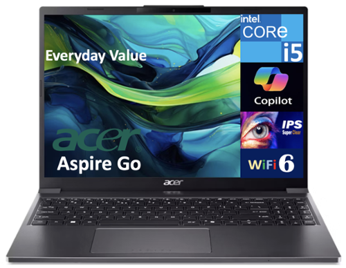 Acer - Aspire Go Laptop (i5-1334U, 8GB, 256GB PCIe SSD, 15.3 WUXGA (1920x1200), Intel UHD, Win 11 Home) - Steel Gray-Front_Standard 