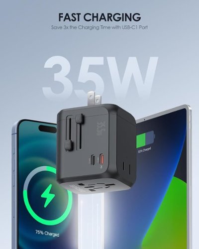 Epicka Dual AC Outlet 35W Universal Travel Adapter with 2 USB-C PD Fast Charging & 3 USB-A (TA-205, Black) - Black GLOBAL SHIPPING