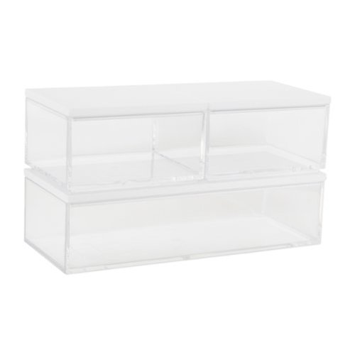 Martha Stewart - Brody Premium Clear Plastic Storage Bins MDF Lids-2-SM/1-MED - Clear/White-Front_Standard 