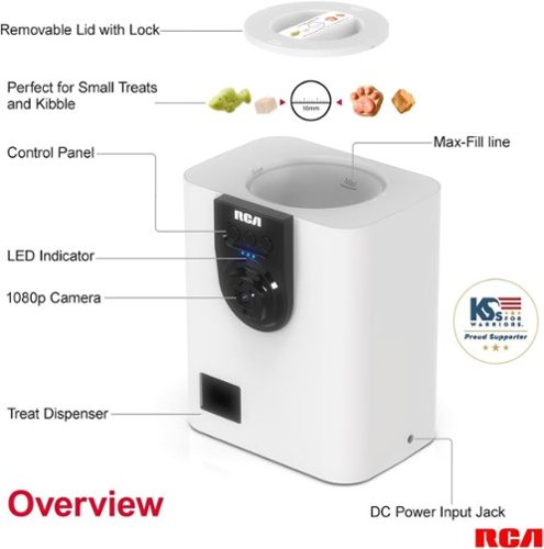 RCA Dog & Cat Smart Treat Thrower with Camera - White/ Black GLOBAL SHIPPING