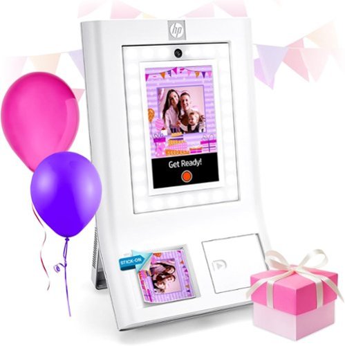 HP - Sprocket Photobooth 3" x 4" Color Photo Printer with Touch Screen, LED Ring Light & Wi-Fi - White