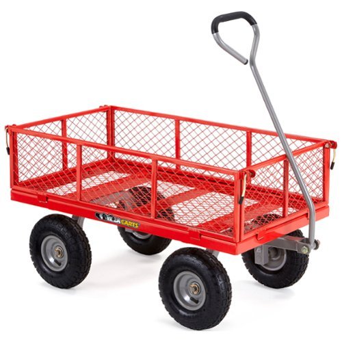 Gorilla Carts - Gorilla Cart 800 Pound Capacity Heavy Duty Steel Mesh Utility Wagon Cart - Red-Front_Standard 