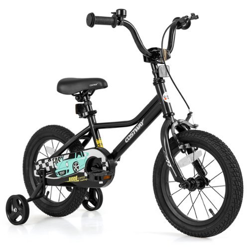 Costway - 14" Kids Training Bike with Removable Training Wheels Pneumatic Tires - Black-Front_Standard 