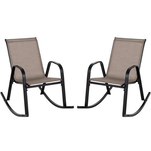 Costway - 2 PCS Patio Rocking Chair Heavy-Duty Metal Rocker Outdoor Anti-Slip - Brown-Front_Standard 