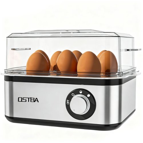 OSTBA - 8-Egg Electric Cooker, 500W with Auto Shut-Off & Buzzer, Includes Poaching Bowl, Stainless Steel Construction - Silver-Front_Standard 
