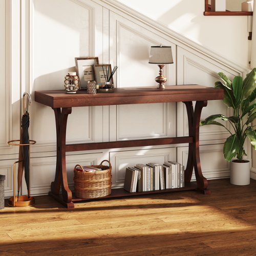 Gymax Narrow Console Table Vintage Accent Sofa Table w/ Open