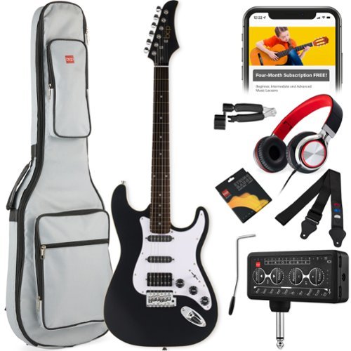 Best Choice Products - Beginner HSS Electric Guitar Kit w/ Headphone Amp, Gig-Bag, Headphones - Satin Black/White-Front_Standard 