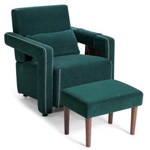Costway Modern Berber Fleece Sofa Chair with Ottoman and Waist Pillow - Emerald