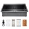 VEVOR - 33 inch Kitchen Sink Workstation, 304 Stainless Steel Top Mount Sinks, Drop-In Single Bowl Farmhouse Basin - Black-Front_Standard