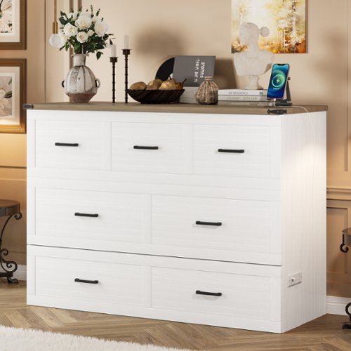 APRILSOUL - Murphy Bed Cabinet Queen Size with Charging Station Multi-Functional Foldable Platform Bed White - White-Front_Standard 
