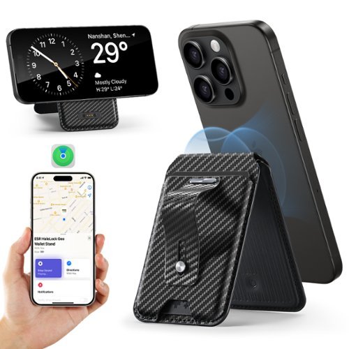 ESR Gear MagSafe Vegan Leather Wallet Stand with FindMy for iPhone 16, 15, 14, 13 Pro, Pro Max, & Mini - Carbon Fiber WORLDWIDE DELIVERY