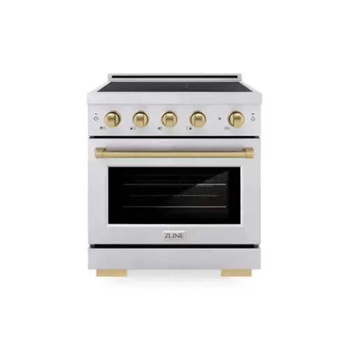 Front. ZLINE - Autograph 30 in. 4.2 cu. ft. Paramount Freestanding Induction Range with 4 Burners and Electric Oven w/ Bronze Accents - Stainless Steel.