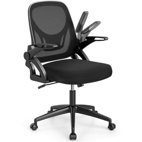 Costway - Mesh Office Chair with Lumbar Support & Flip-up Arms Rolling Casters for Work - Black-Front_Standard 