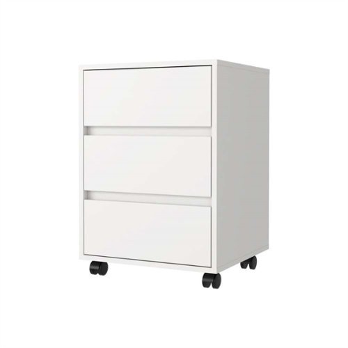 HTUTWOO - Three Drawers Filing Cabinet - Roller Blade Glide Mobile Pedestal, Rolling File Cabinet with Wheels, Under Desk Storage - White-Front_Standard 