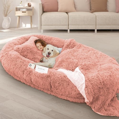LOVMOR - Oversize Human Dog Bed Memory Foam Bed with Plump Pillow and Blanket - Pink-Front_Standard 