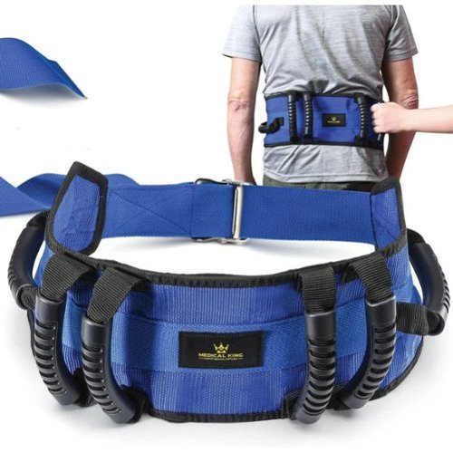 Medical King - Transfer Belt with 6 Handles Gait Belt with Release Metal Buckle 56'' Long Holds Up 500 LBS - Blue-Front_Standard 
