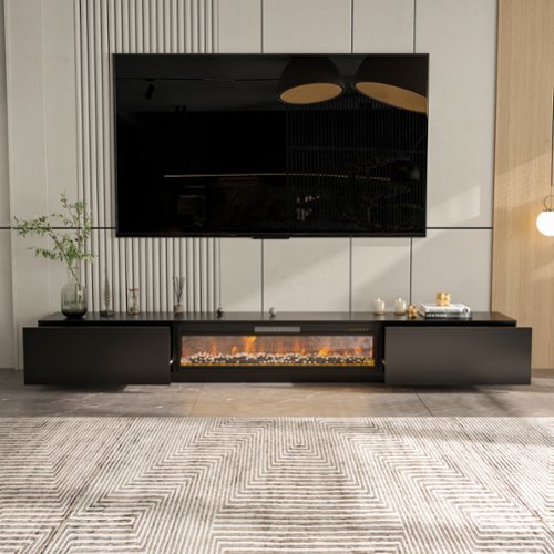 FUFU & GAGA - Modern Electric Fireplace TV Stand with Hidden Storage, 12-Color Flame, Quiet Supplemental Heating - Black-Front_Standard 