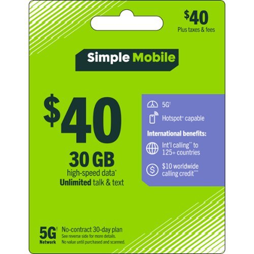Simple Mobile - $40 Unlimited Talk & Text 30-Day Plan (Email Delivery) [Digital]-Front_Standard 