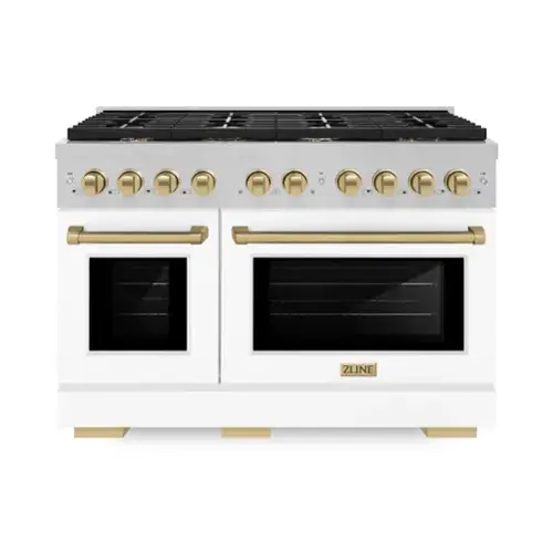 Front. ZLINE - ZLINE Autograph 48 in. Paramount Dual Fuel Range with White and Bronze Accents (SDRSZ-WM-48-CB) - White.