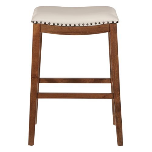 OSP Home Furnishings - Metro 29" Leather Saddle Stool with Nail Head Accents - Cream-Front_Standard 