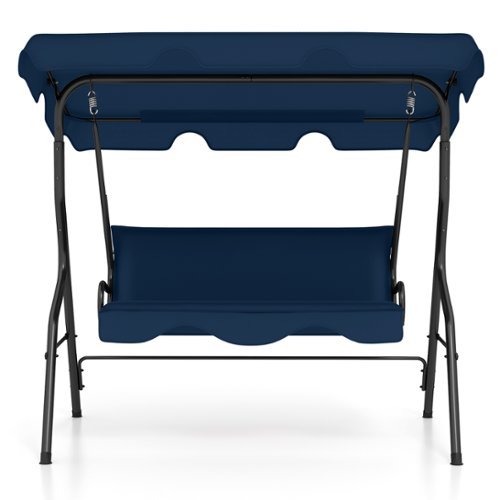 Costway - Patio 3 Seats Canopy Swing Glider Hammock Steel Frame Cushioned Backyard - Navy-Front_Standard 