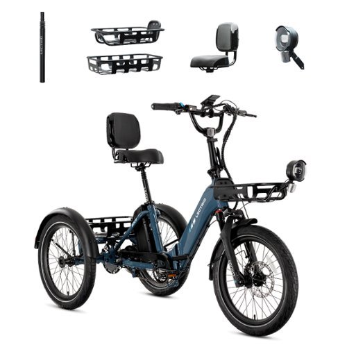 Lectric eBikes - XP Trike2 750 Foldable eBike (Max 70mi./17mph) +Cargo Package, Support Seat, Seat Post, & Elite Headlight - Dusk Blue