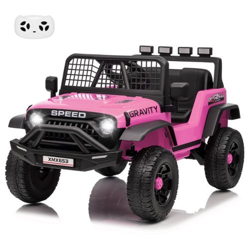 GARVEE - 12V Kids Ride-On Truck, Electric Car w/Remote, Wide Seat, 3 Speeds, LED Lights & Music - Pink-Front_Standard 