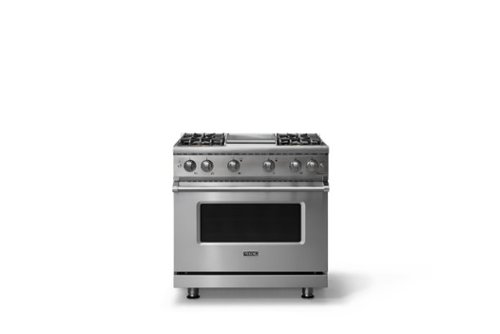 Viking - 36"W. 5.1 Cu. Ft. Freestanding Manual Clean Sealed 4 Burner Gas Convection Range/Griddle-Stainless Steel - Stainless Steel