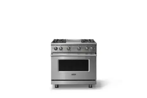 Front. Viking - 36"W. 5.1 Cu. Ft. Freestanding Manual Clean Sealed 4 Burner Gas Convection Range/Griddle-Stainless Steel - Stainless Steel.