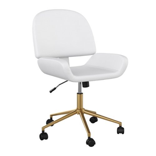 Martha Stewart - Tyla Faux Leather Office Chair - White Faux Leather/Polished Brass-Front_Standard 