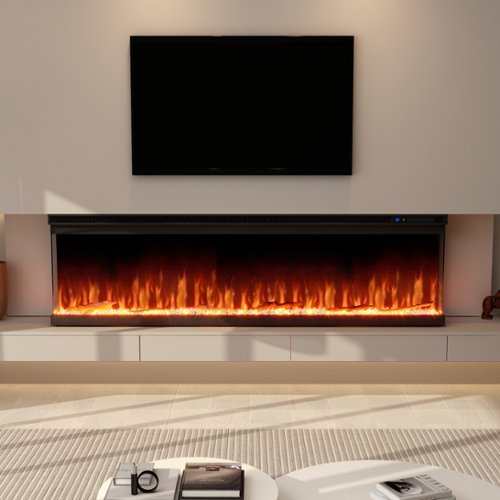 FUFU&GAGA - 60" 3-Sided Holographic Electric Fireplace with WiFi App & Remote Control 12 Flame Colors, Timer Quiet Heater - Black-Front_Standard 
