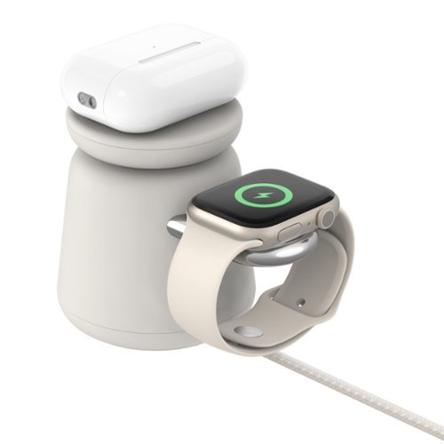 Belkin 2-in-1 MagSafe Wireless Charging Dock 15W Compatible with iPhone 16, 15, 14, and 13 Series, AirPods, and more, with PSU - Sand GLOBAL SHIPPING