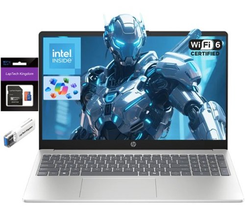 HP - 15.6" Laptop Intel N100 1-Year Office 365, 8GB RAM 256GB Storage (128GB UFS+128GB SD Card) w/GM - Natural Silver-Front_Standard 