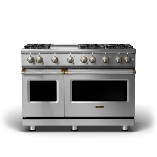 Viking - 5-Series Dual Fuel Self-Clean 48"W Sealed Burner Range - Stainless with Brushed Brass Accents-Front_Standard 