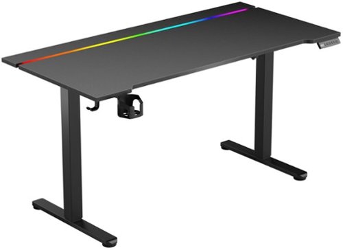 ACGAM - JSD5-A1-02 T-Shaped Gaming Desk with Carbon Fiber, LED Lighting, 3 Memory Preset Adjustable Height Computer Table - Black-Front_Standard 